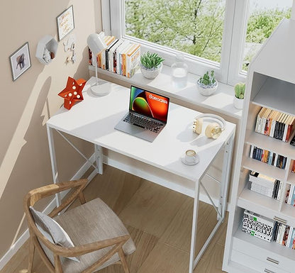 Coavas Small Folding Desk No Assembly Required Foldable Table, 31.5 inch Writing Computer Desk Space Saving Simple Home Office Desk, White