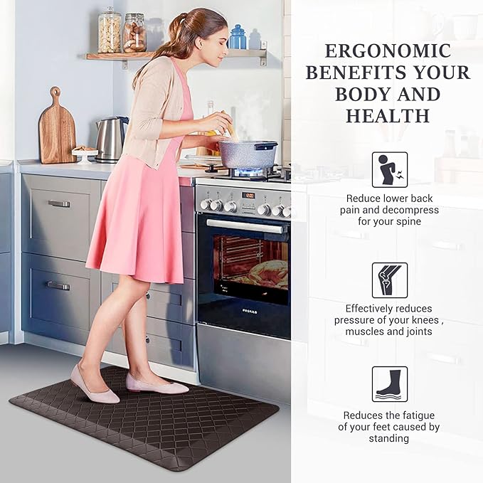 HappyTrends Kitchen Floor Mat - 4/5 Inch Thick Anti-Fatigue Kitchen Rug,Waterproof Non-Slip Kitchen Mats and Rugs Heavy Duty Ergonomic Comfort Rug for Kitchen,Office,Sink(17.3" x 28", Chocolate)