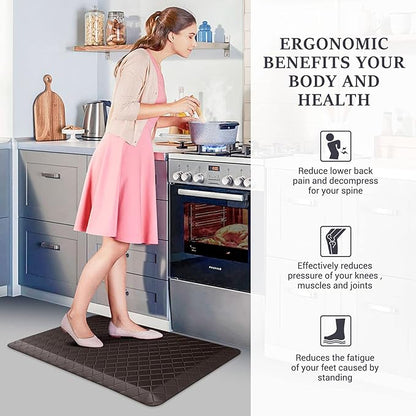 HappyTrends Kitchen Floor Mat - 4/5 Inch Thick Anti-Fatigue Kitchen Rug,Waterproof Non-Slip Kitchen Mats and Rugs Heavy Duty Ergonomic Comfort Rug for Kitchen,Office,Sink(17.3" x 28", Chocolate)