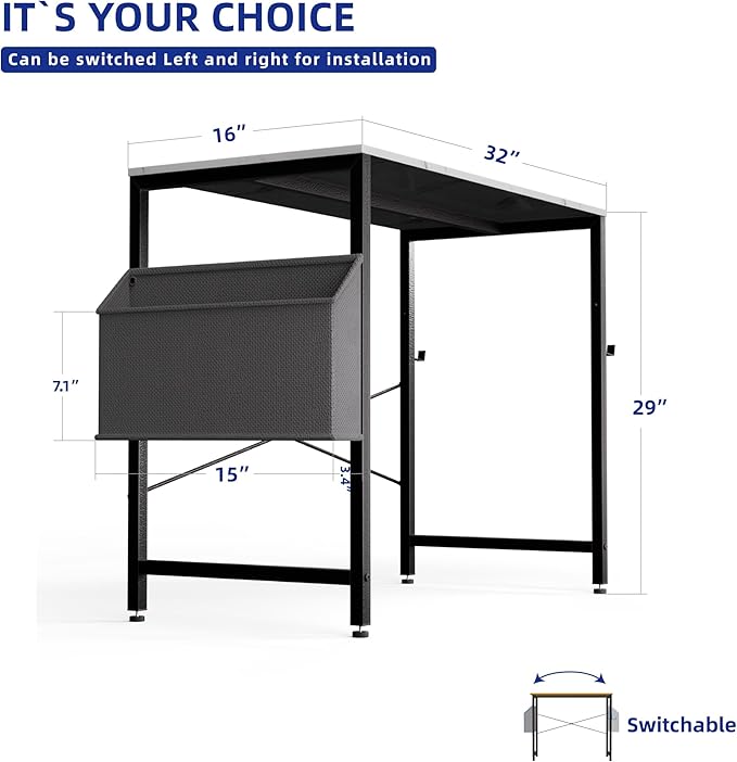 Pamray 32 Inch Computer Desk for Small Spaces with Storage Bag, Home Office Work Desk with Headphone Hook, Small Office Desk Study Writing Table