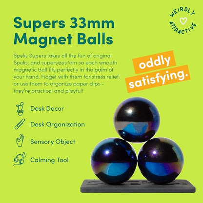 Speks Supers Magnetic Balls - Fidget Toy for Adults | Desk Toy for Office Decoration, Christmas Gift, Holiday Stocking Stuffer Present, Sensory Gadget for Stress Relief | Set of 3, Gunmetal