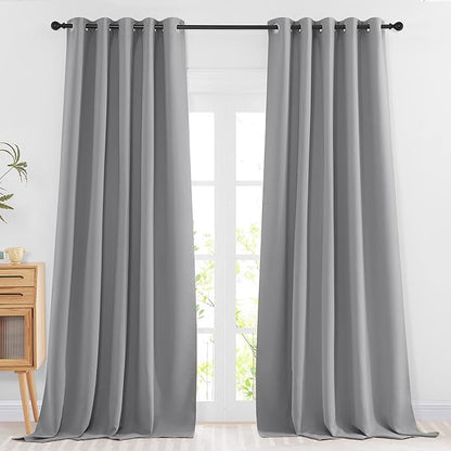 NICETOWN Bedroom Blackout Curtains & Drapes - Energy Saving Thermal Insulated Solid Grommet Light Blocking Window Treatments Privacy Room Divider for Living Room (2 Panels, Silver Grey, W66 x L102)