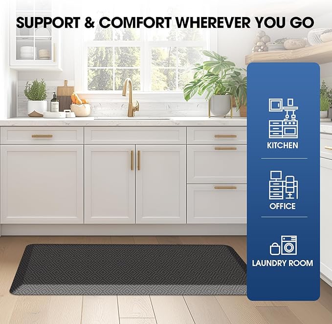 Mattitude Kitchen Mat Cushioned Anti-Fatigue Floor Mat Waterproof Non-Slip Mats and Rugs Standing and Comfort Desk Mats for House Sink Office Laundry (Dark Grey, 17.3"x39")