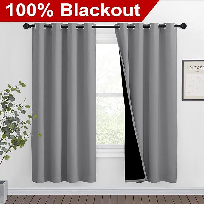 NICETOWN Full Shade Curtain Panels, Pair of Energy Smart & Noise Blocking Out Blackout Drapes for Dining Room Window, Thermal Insulated Guest Room Lined Window Dressing(Silver Grey, 46 x 72 inch)