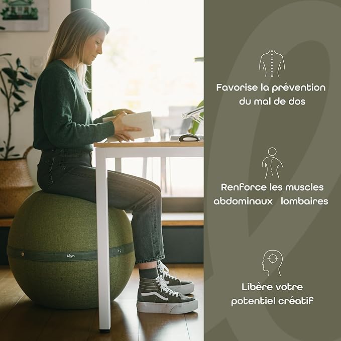 Bloon Paris Ergonomic Sitting Ball Chair - Premium Desk Chair for Home and Office with Active Seating - Durable & Stylish Balance Ball Chair - Ivory - XL Size