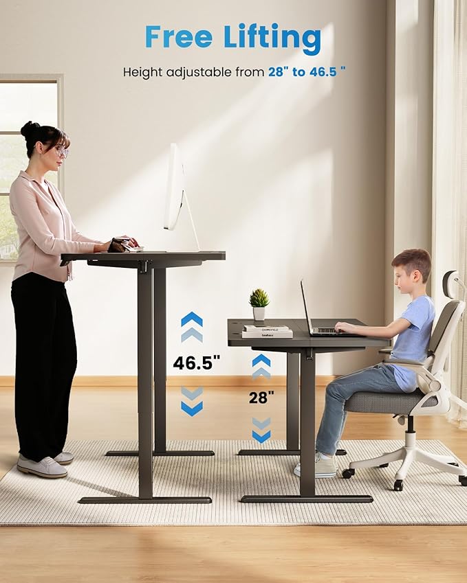 63"× 28" Electric Standing Desk Large Ergonomic Adjustable Sit Stand up Desk Ergonomic Computer Table Desk for Home Office, Black