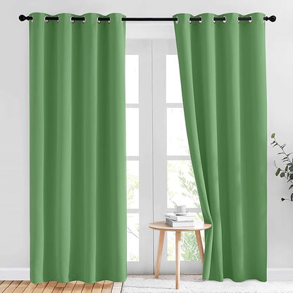 NICETOWN Forest Green Blackout Curtains 84 inches Long 2 Panels Set - Grommet Thermal Curtains Room Darkening Window Treatments Sound Proof for Bedroom/Living Room, W52 x L84