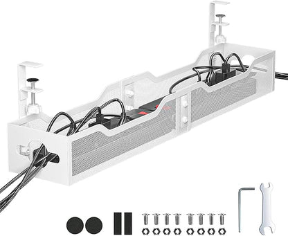 Under Desk Cable Management Tray, 25'' Metal Cable Tray with Clamp for Desk Wire Management, Litwaro Cable Management Under Desk No Drill, Desk Cord Organizer - No Damage to Desk…