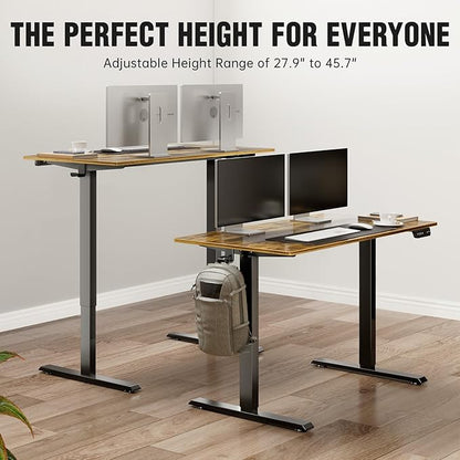 Veken Standing Desk, Electric Height Adjustable Sit Stand Table, Ergonomic Office Computer Desks for Workstation, Home, Study, Writing, Gaming, 47.2 Inch,Brown