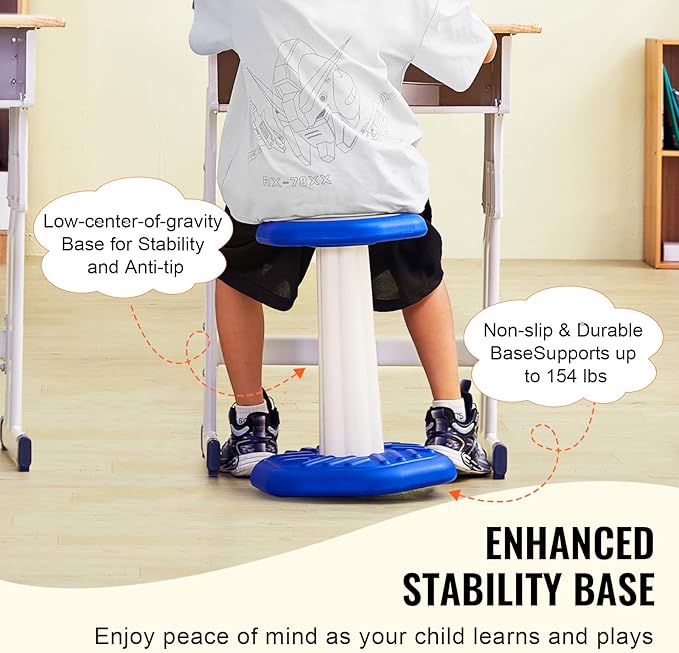 VEVOR Kids Wobble Chair (17.7-inch High), Active Chair with Sponge Cushion, Wobble Stool Improves Focus, Posture and Calm Children, Ideal for Schools and Home, Age 7-14, Blue