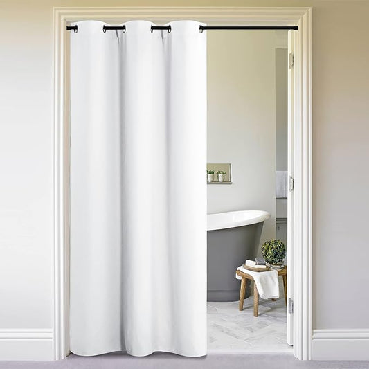 NICETOWN Curtains & Drapes for Door Tapestry, 144 inches Long Door Curtains for Bathroom Pantry Bedroom Closet (White, 1 Panel, 5ft Wide x 12ft Long)