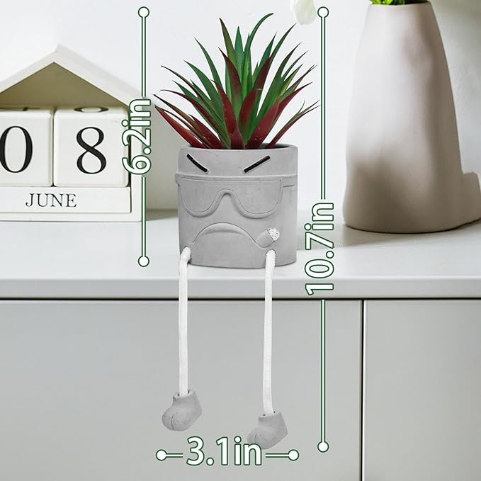 Zerzsy Artificialplant Succulents in Cement Pots with Hanging Leg, Mini Fake Plants Kitchen Shelf Decor, Bathroom Shelf Small Plants Decor, Faux Succulents for Office Wall Shelf Decorations