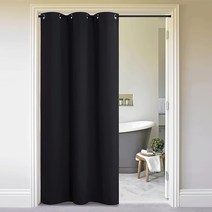 NICETOWN Halloween Door Curtain for Doorway Privacy, 144 Inch Length, Room Divider Curtain Cover, Blackout Temporary Insulated Closet Drape for Bedroom Closet (1 Panel, 12ft Tall x 5ft Wide, Black)