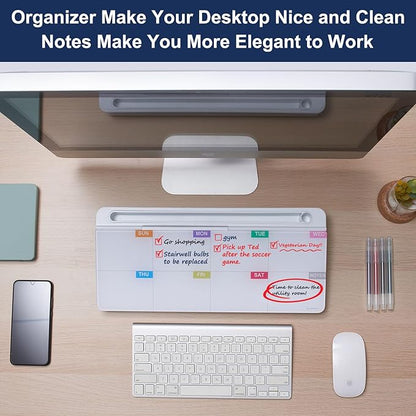 TSJ OFFICE Whiteboard Weekly Dry-Erase-Board - Desktop White Board Calendar Desk Organizers with Accessories Computer Keyboard Stand with Drawer, for Office, Home, School Supplies