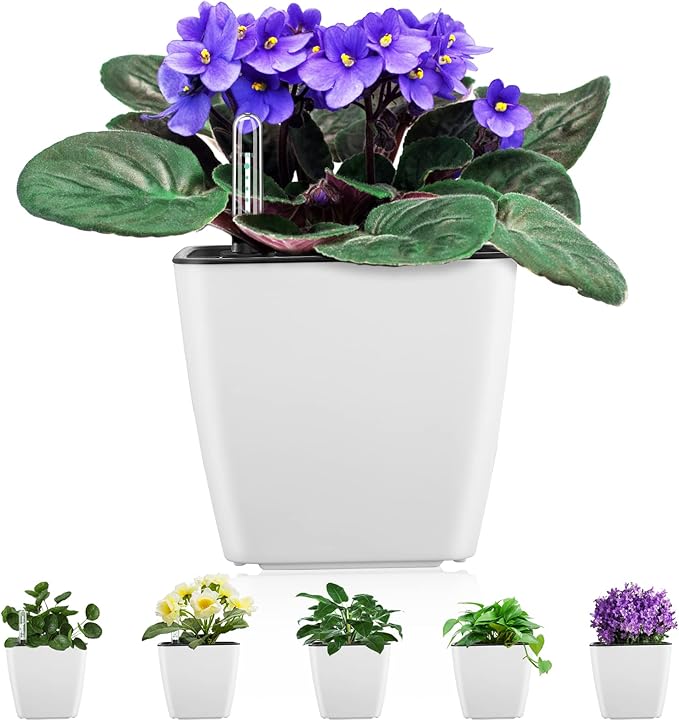 Self Watering Planters for Indoor Plants : 5 inch 6 Pack White Planter with Water Level Indicator African Violet Self Watering Flower Pot for Herb pots