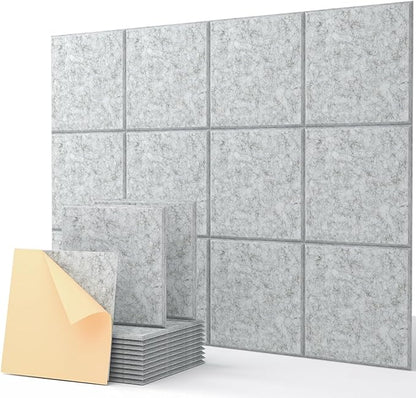 Acoustic Panels 12 Pack Soundproof Wall Panels Self-Adhesive, Square Acoustic Foam Panels High Density Sound Proof Foam Panels for Home Office, Reccording Studio, Ceiling 12" X 12" X 0.4" Grey