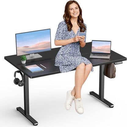 Electric Standing Desk 55" Adjustable Height Sit to Stand Desk Modern Height Adjustable Base with Memory Controller Student Black Desk