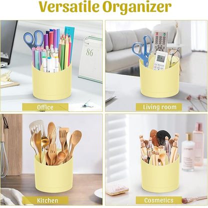 Desk Organizer,360 Degree Rotating Pen Holder for Desk,Nordic Style Pencil Organizer Cup,Modern Office Desk Accessories with 7 Slots Caddy for Desktop,School,Home,Cosmetics(Yellow)