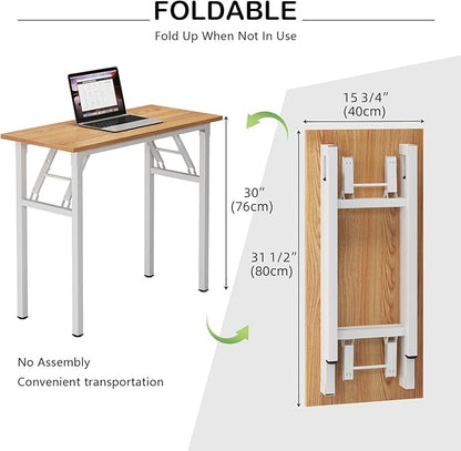 Need Small Desk 31 1/2" No Assembly Foldable Writing Table,Sturdy and Heavy Duty Folding Computer Desks for Small Space/Home Office/Dormitory AC5BW(80 * 40)