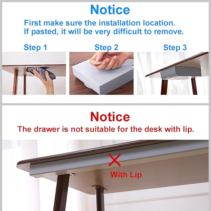 Large Under Desk Drawer Self-Adhesive Hidden Desktop Organizer, Attachable Desk Drawer Slide Out, Table Storage Tray for Pencil Pen Stationery Home Office Organization, Gray