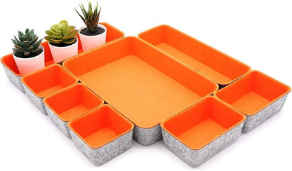 Welaxy desk drawer organizers bin trays dividers small shallow felt storage box sturdy office suppliers closet cabinet makeup crafts pens 8-piece (Orange)