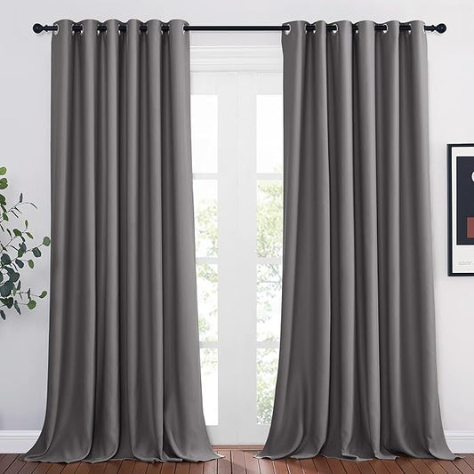 NICETOWN Bedroom Blackout Curtains 95 inch Length - Triple Weave Energy Saving Thermal Insulated Solid Grommet Blackout Draperies for Patio/Hall (1 Pair, 80 inches Wide, Grey)