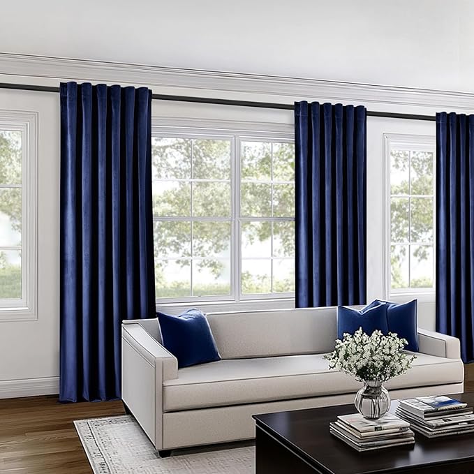 Topfinel Navy Blue Velvet Curtains 108 Inches Long for Living Room,Blackout Back Tab Thermal Insulated Heavy Curtains for Bedroom,W52 x L108 Inches,2 Panels,9FT