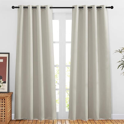 NICETOWN Natural Blackout Curtains for Doorway, Grommet Privacy Window Treatment Energy Saving Thermal Insulated Room Darkening Drapes for Bedroom, 2 Panels, W46 x L80