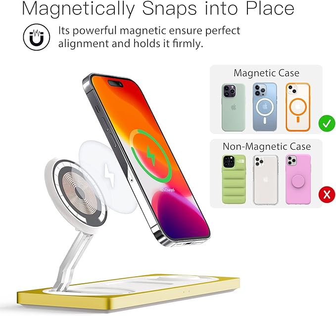 3-in-1 Charging Station for Apple Devices: Used for iPhone and Watch Charging Station with Magsafe Charger Stand, Wireless Charger for iPhone15/14/13/12, Apple Watch 1-9/Ultra, AirPods 3 Pro