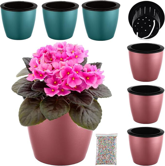 Planterhoma 6 Packs 6.7 Inch Self Watering Pots for Indoor Plants with Black Wick Pots, Large African Violet Pots, Self Watering Planters for Devil's Ivy, Indoor Plant Pots for Orchid