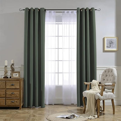 NICETOWN Living Room Curtains 84 inch Long - Grommet Blackout Thermal Insulated Room Darkening Sound Blocking Window Drapes for Kids Room/Bedroom, 2 Panels, Dark Mallard, W52 x L84