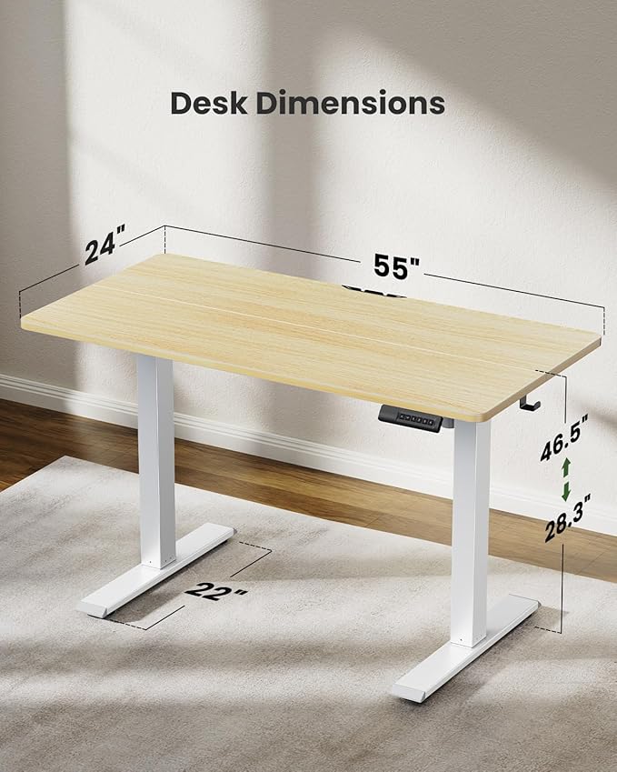 Marsail Electric Standing Desk, Adjustable Height Stand up Desk, 55 x 24 Inches Sit Stand Home Office Desk, Computer Desk, Maple