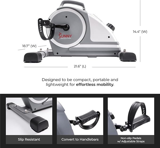 Sunny Health & Fitness Dual Function Under-Desk Bike Trainer, Mini Exercise Machine for Senior Training, Arm/Leg Cardio Cycle Workout, Optional Magnetic, Motorized & Free SunnyFit App Bluetooth Link