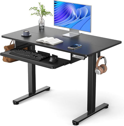 ErGear Electric Standing Desk with Keyboard Tray, 44x24 Inches Adjustable Height Sit Stand Up Desk, Home Office Desk Computer Workstation, Black