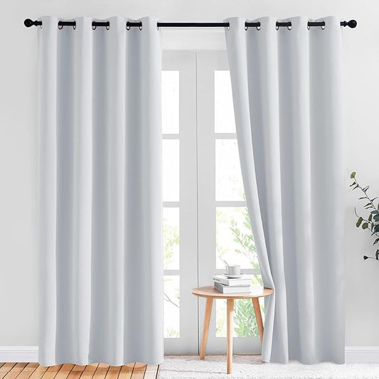 NICETOWN Room Darkening Curtains for Living Room - Easy Care Solid Thermal Insulated Grommet Panels/Drapes for Bedroom (2 Panels, 52 by 84, Greyish White)