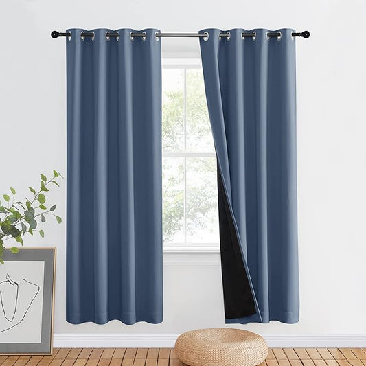 NICETOWN Room Warming Full Shade Curtain Panel, Energy Smart & Noise Blocking Out Blackout Drape for Apartment Window, Thermal Insulated Guest Room Lined Window Dressing(Stone Blue, 46 x 72 inch)