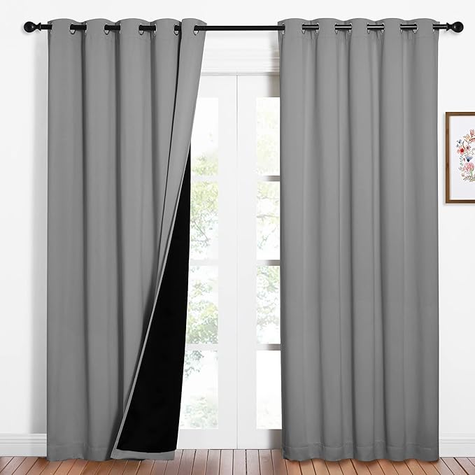 NICETOWN Silver Grey Full Shade Curtain Panels, Pair of Energy Smart & Noise Blocking Out Blackout Drapes for Dining Room, Thermal Insulated Guest Room Lined Window Dressing(Silver Grey, 62 x 84 inch)