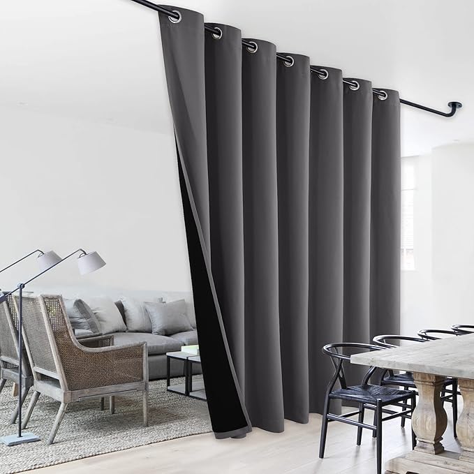 NICETOWN Total Shade Patio Door Curtain, Heavy-Duty Full Light Shading Sliding Door Drape Room Divider Curtain, Vertical Blind for Window（1 Panel, 100 inches Wide x 95 inches Long, Gray