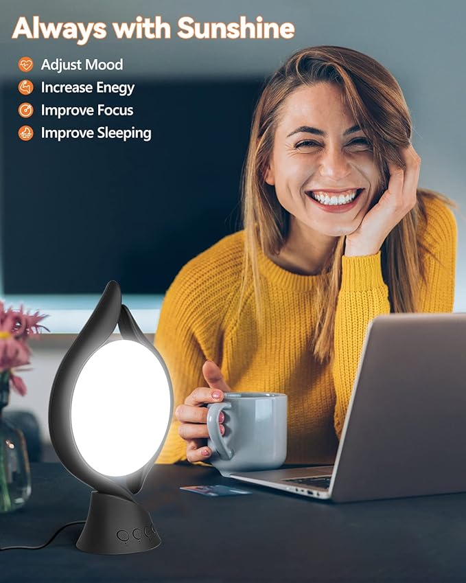 HIBOITEC Light Therapy Lamp, UV-Free 10000 Lux Therapy Light, LED Happy Mood Lamps with 5 Adjustable Brightness and Timer & Memory Function, 3 Color Temperature, Unique Art Design for a Happy Life