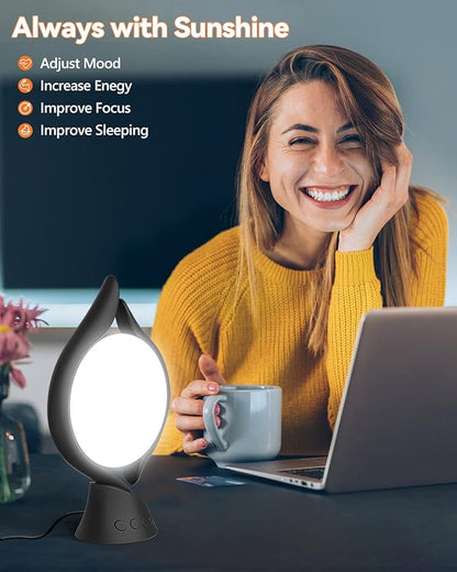 HIBOITEC Light Therapy Lamp, UV-Free 10000 Lux Therapy Light, LED Happy Mood Lamps with 5 Adjustable Brightness and Timer & Memory Function, 3 Color Temperature, Unique Art Design for a Happy Life