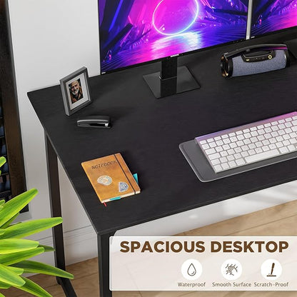 PayLessHere 47 inch Computer Desk Gaming Desk Multi-Function Writing Table Student Art Modren Simple Style PC Wood and Metal Desk Workstation, Black