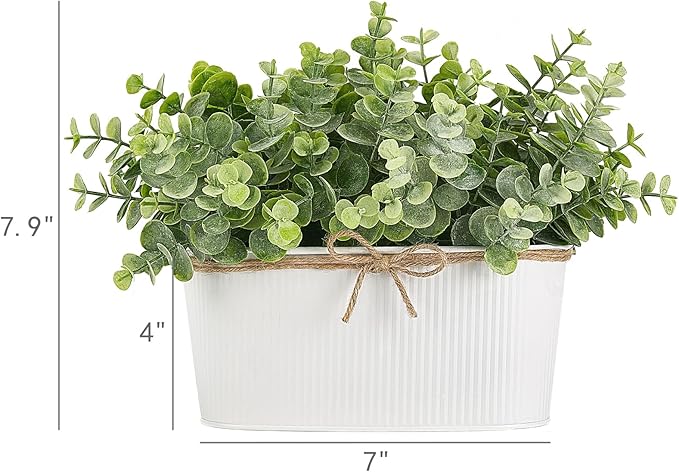 Dahey Artificial Eucalyptus Faux Plants Indoor for Farmhouse Home Decor Fake Potted Plants in Rustic Rectangular Pots Table Centerpiece for Office Bath Living Room Greenery Decor, 7" L x 4" H