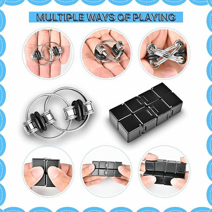 5Pcs Fidget Toys Adults Set, Autism Sensory Pack with figette Cube Magnetic Rings Pad ADHD Stress Relief for Kids Teen, Cool Gadget Desk Spinner Christmas Stocking Stuffer