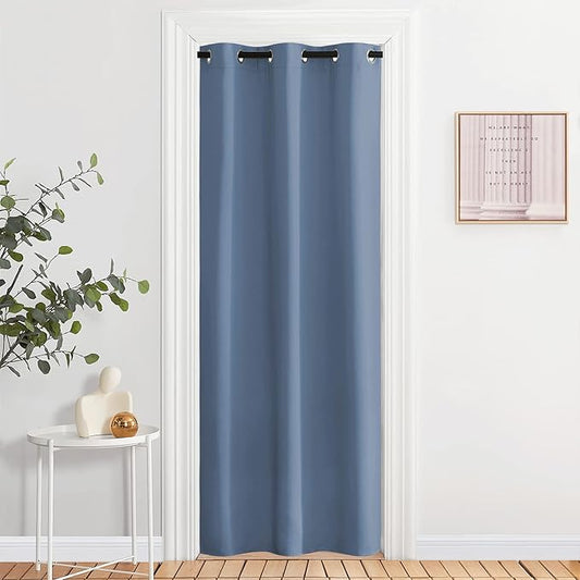 NICETOWN Stone Blue Door Curtain for Doorway Privacy, Curtains 80 Inch Length, Room Divider Curtain Cover, Blackout Temporary Insulated Closet Curtain for Bedroom Closet (1 Panel, 2.8ft Wide)