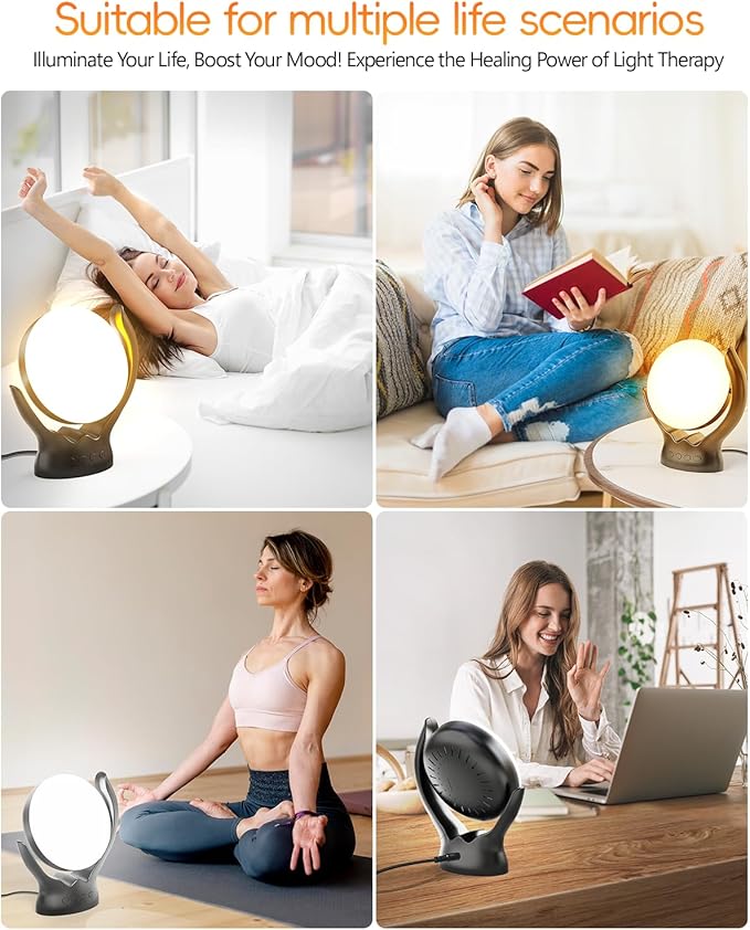 HIBOITEC Light Therapy Lamp, UV-Free 10000 Lux Therapy Light, Rotatable Sunlight Lamp with 3 Color Temperature & 5 Adjustable Brightness Levels & Timer & Memory Function