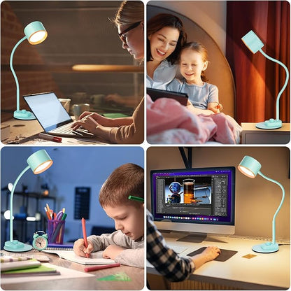 Desk Lamp, Fully Dimmable Bedside Reading Lamp with USB C + A Charging Ports, 5 Colors, Simple to Operate, Eye Care Metal Table Lamp Efficient Gooseneck Desk Lamps for Home Office College Dorm Room