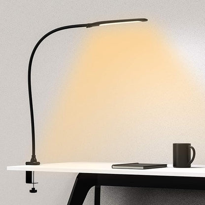 YOUKOYI Desk Lamp with Clamp, Swing Arm Lamp, Flexible Gooseneck Architect Table Lamp - Stepless Dimming, 3 Color Modes, Touch Control, 9W, 1050LUX Eye-Care for Study/Reading/Office/Work (Black)