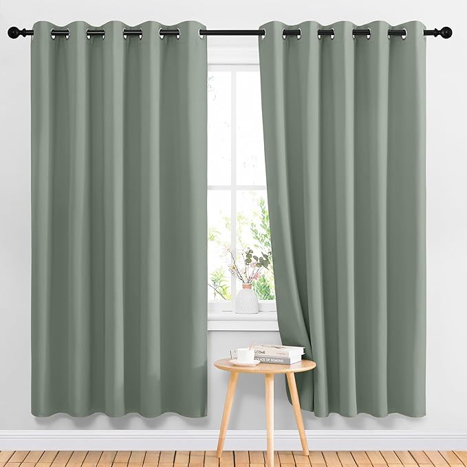 NICETOWN Sage Green Blackout Curtains & Drapes for Bedroom - Room Darkening Energy Saving Thermal Insulated Grommet Voice Reducing Room Dividers Window Treatments for Patio (2 Panels, W66 x L72)