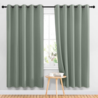 NICETOWN Bedroom Blackout Curtains for Doorway - Thermal Insulated Grommet Room Darkening Large Window Treatments Sound Proof for Living Room/Sliding Door (Greyish Blue, 2 Panels, W66 x L72)