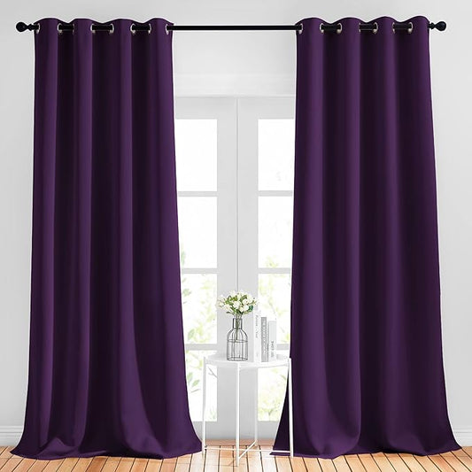 NICETOWN Insulated Curtains Blackout Draperies - Window Treatment Royal Purple Blackout Eyelet Top Curtains/Panels for Bedroom/Living Room Window, 95 inches Long, 2 Panel Set